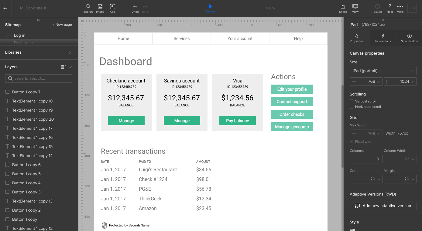 Bank dashboard