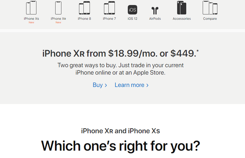 Screenshot of the Iphone webpage