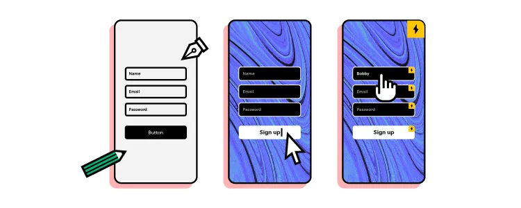 screens process lo fi to hi fi mobile 1, UXデザイン