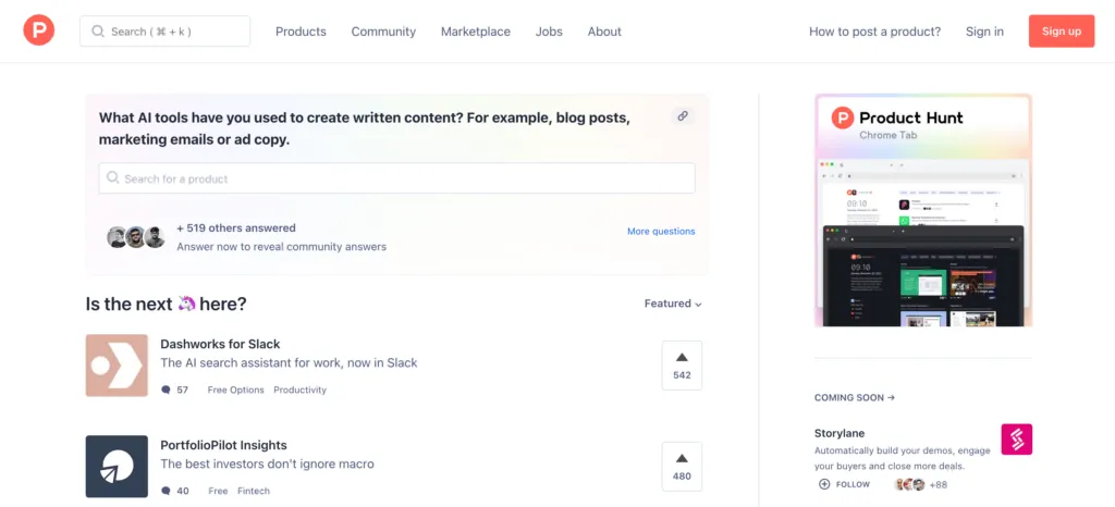 producthunt website is built with reactjs