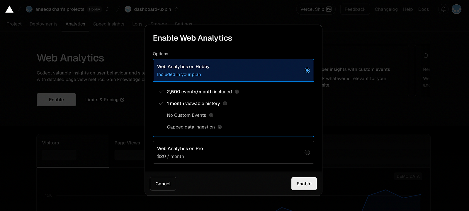 web analytics vercel